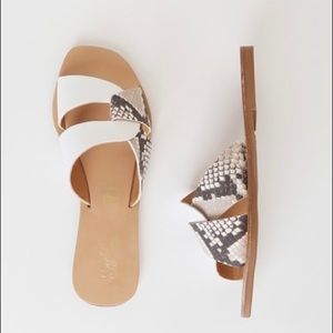 Seychelles Slide in White Leather & Beige Python